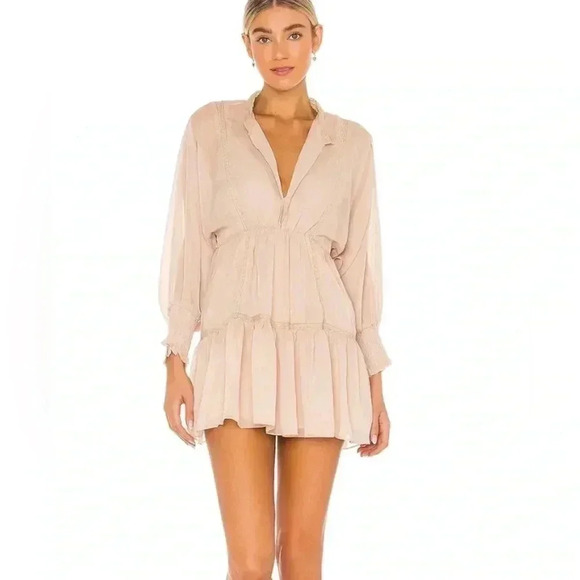 SNDY’S Coco Mini Dress From Revolve, Color Sand, Size US 4, Sheer With Slip - Picture 1 of 16